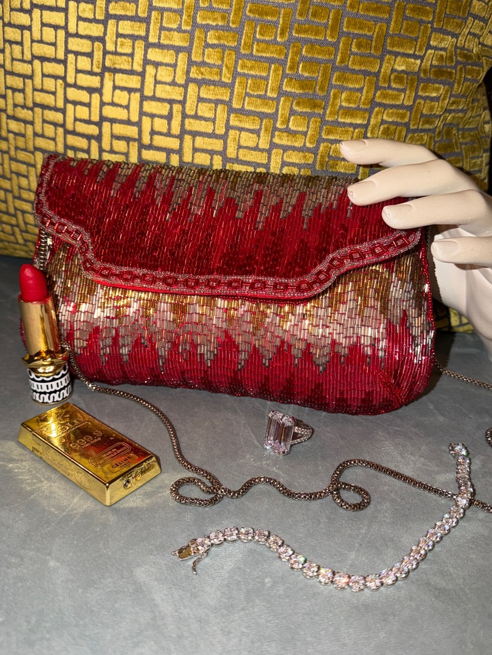 Red Sequin Evening Clutch - Unbranded